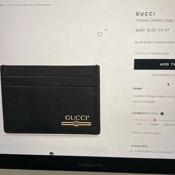 💖 BNEW Gucci Plutone Calfskin Leather Card Holder - Picture 5 of 5